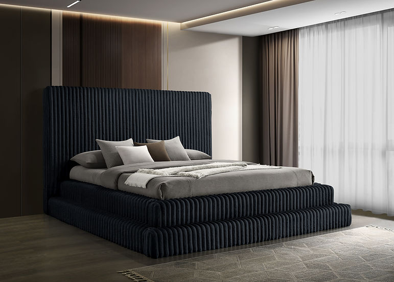 Micah Black Upholstered Platform Queen Bed