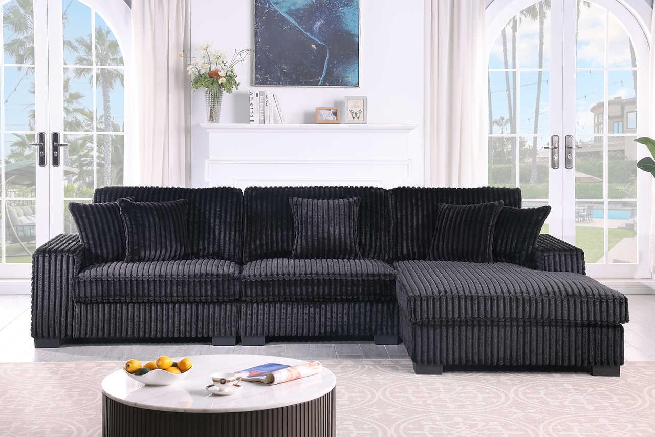 Comfy II Black Velvet 3-Piece Sectional