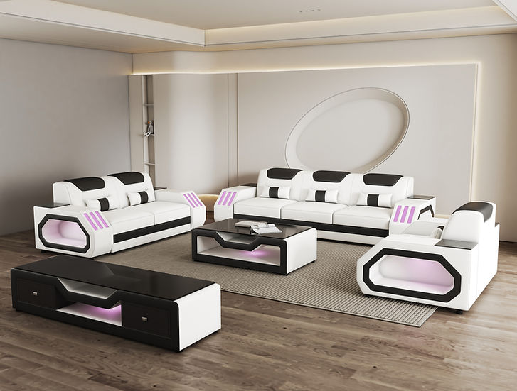 Matrix White Black Faux Leather Living Room Set