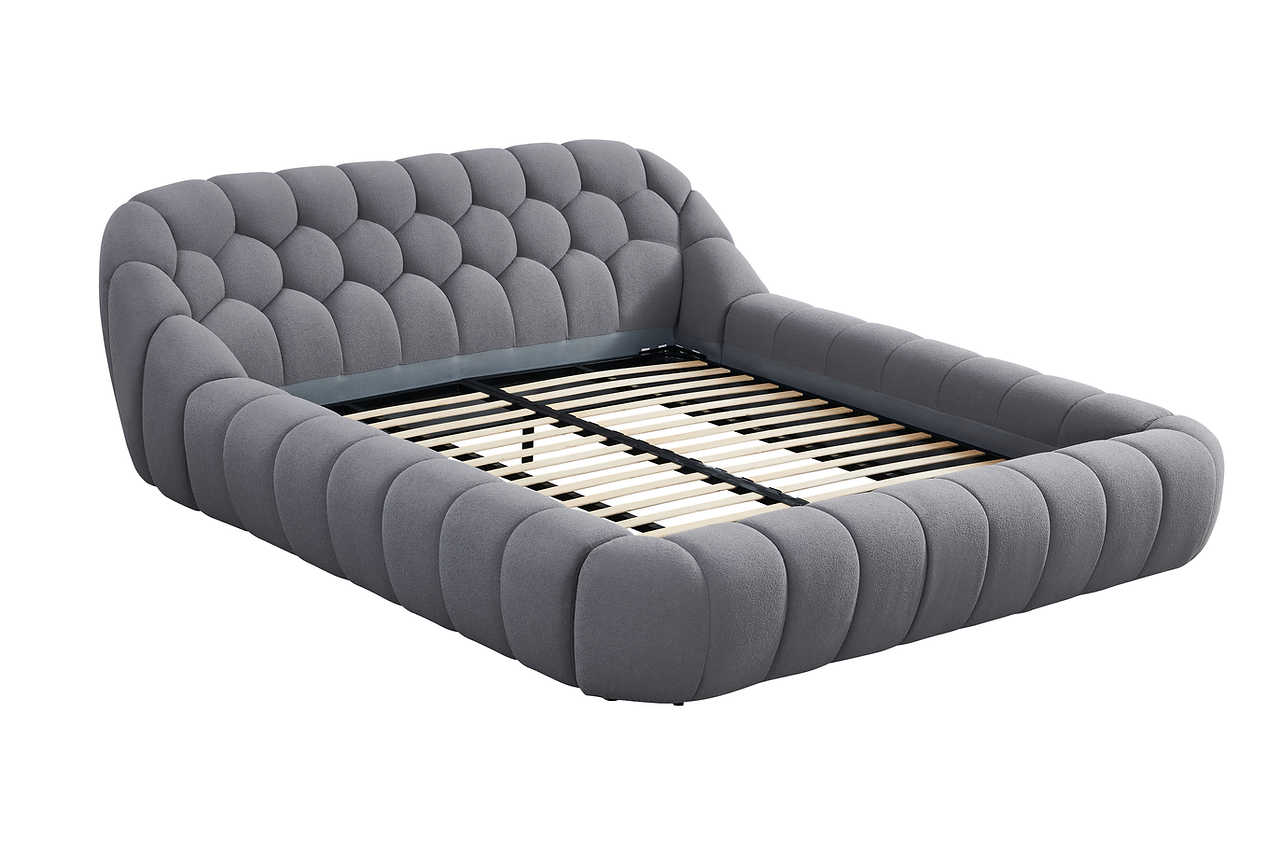 Bubbles Gray Upholstered Platform King Bed