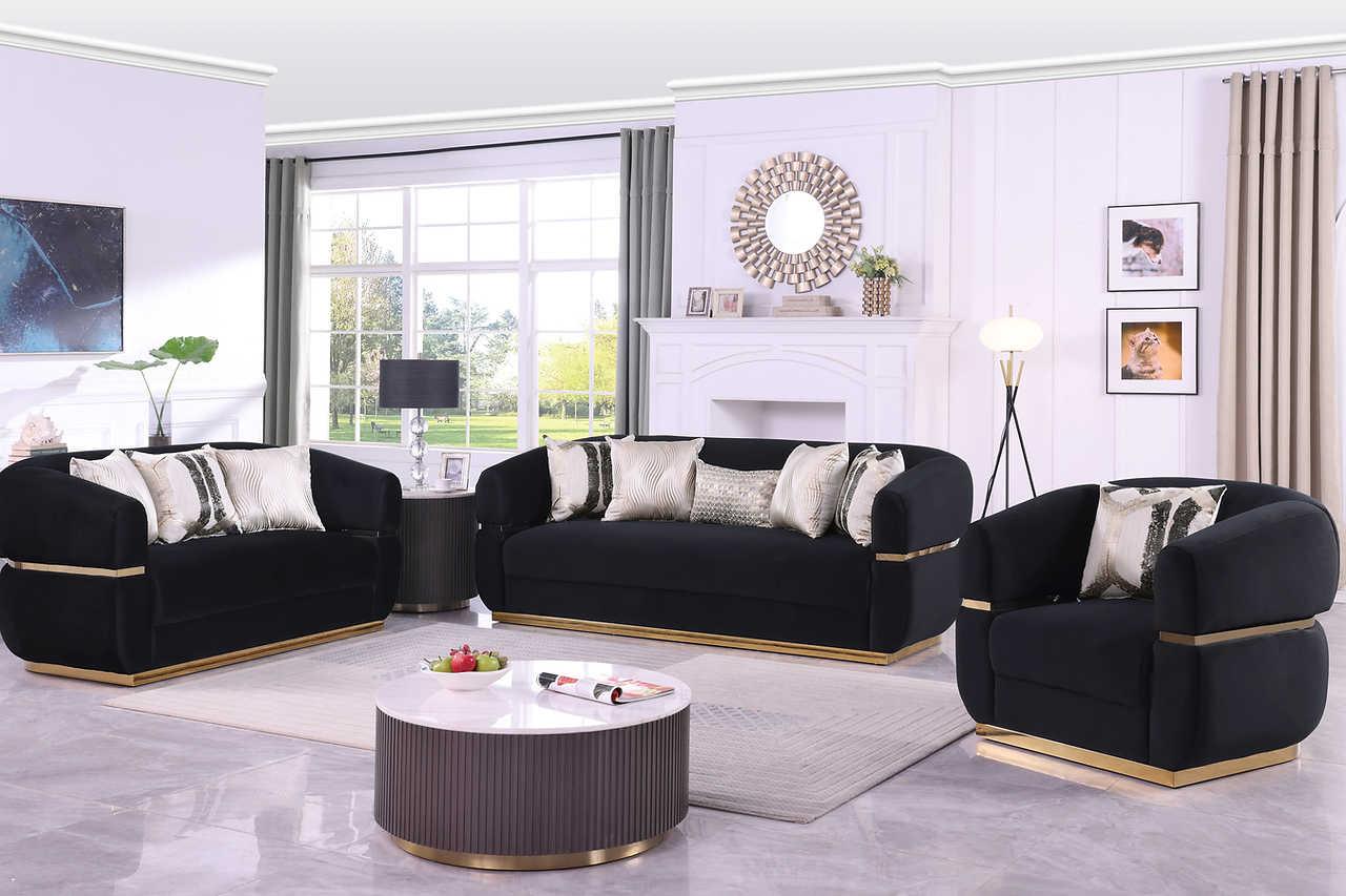 Carmela Black Velvet Living Room Set
