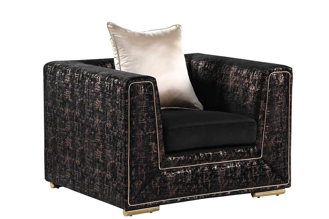 Konya Black Gold Velvet Living Room Set