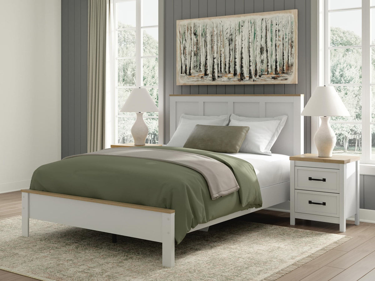 Kerisden White/Brown Queen Panel Complete Bed Frame — product view
