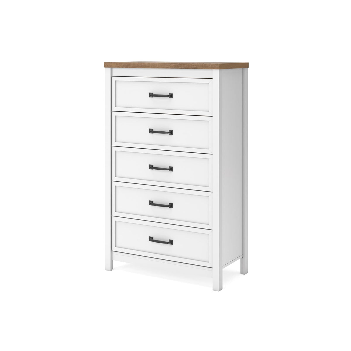 Kerisden White/Brown Chest of Drawers — angled view