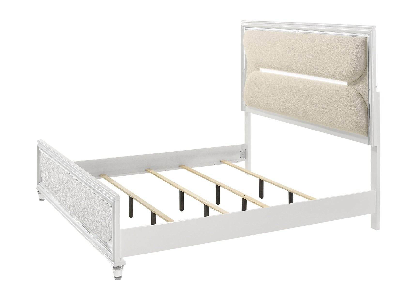 Eden White Modern Contemporary Solid Wood Velvet Upholstered LED King Bed - Ella Furniture