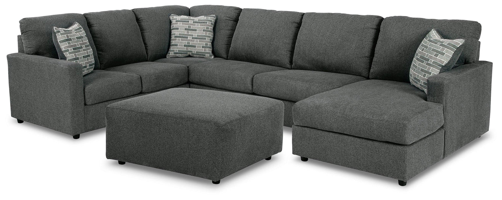 Edenfield Charcoal 3-Piece Sectional With Ottoman - Ella Furniture