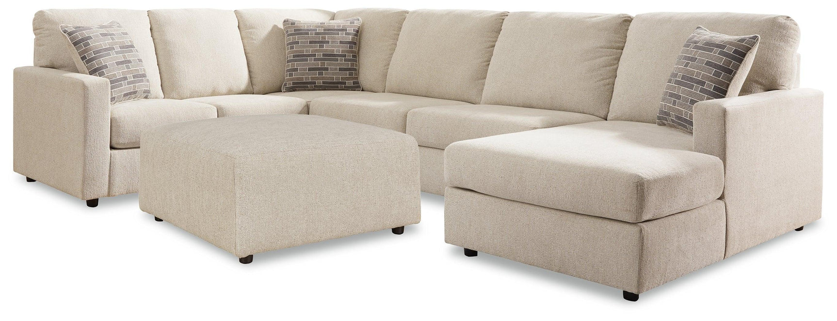 Edenfield Linen 3-Piece Sectional With Ottoman - Ella Furniture
