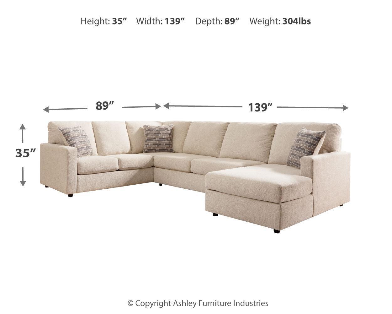 Edenfield Linen 3-Piece Sectional With Ottoman - Ella Furniture