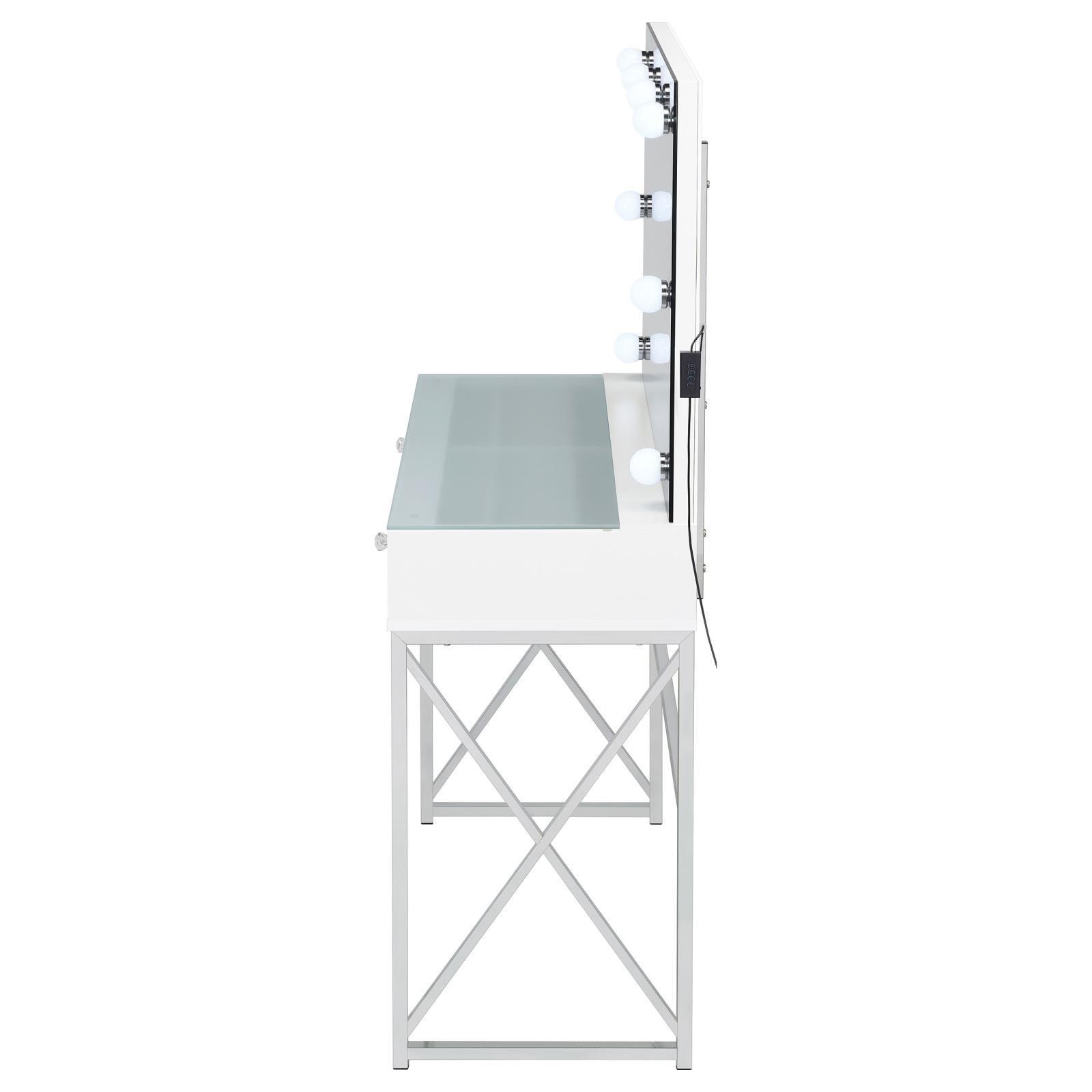 Eliza 2-Piece Vanity Set With Hollywood Lighting White And Chrome 936164 - Ella Furniture