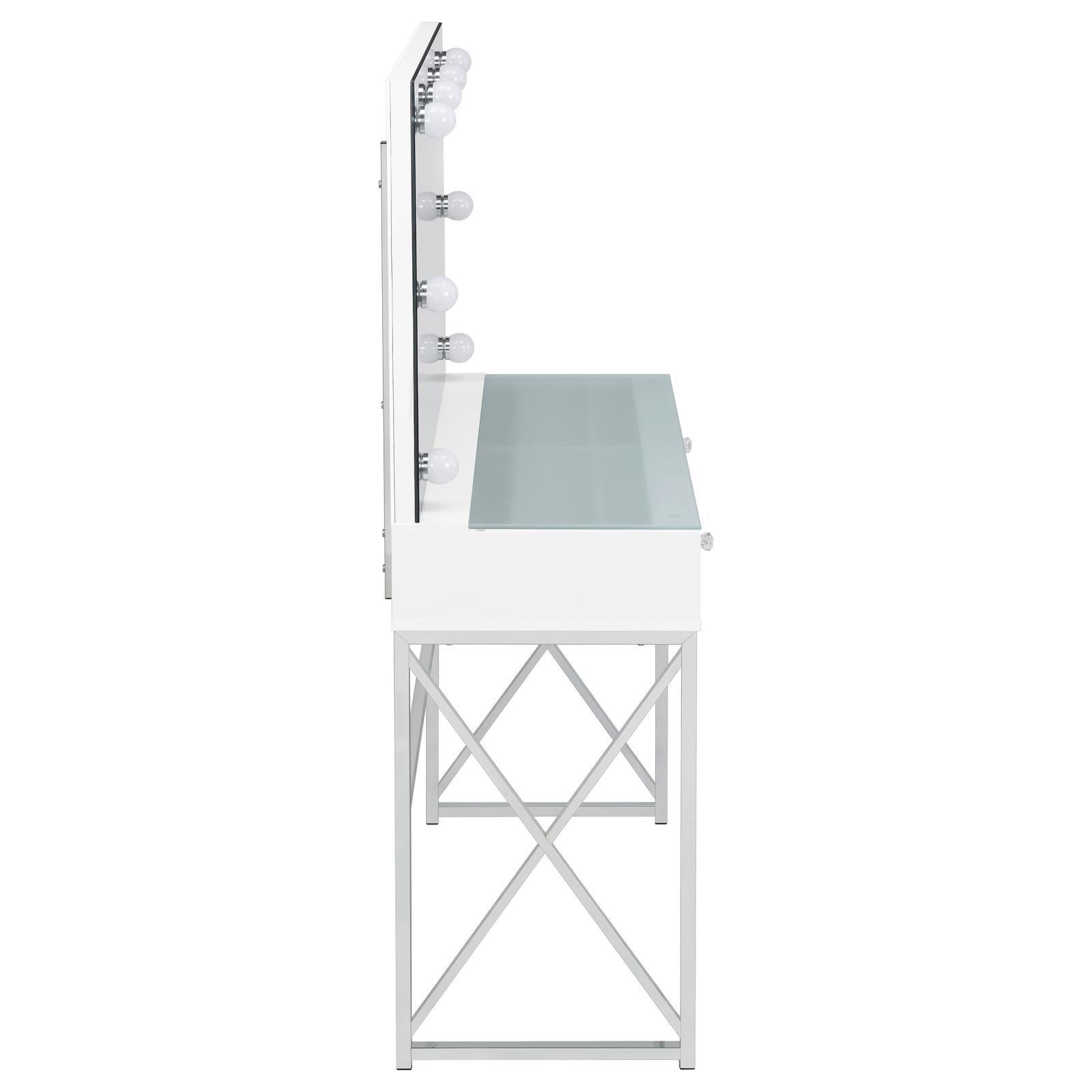 Eliza 2-Piece Vanity Set With Hollywood Lighting White And Chrome 936164 - Ella Furniture