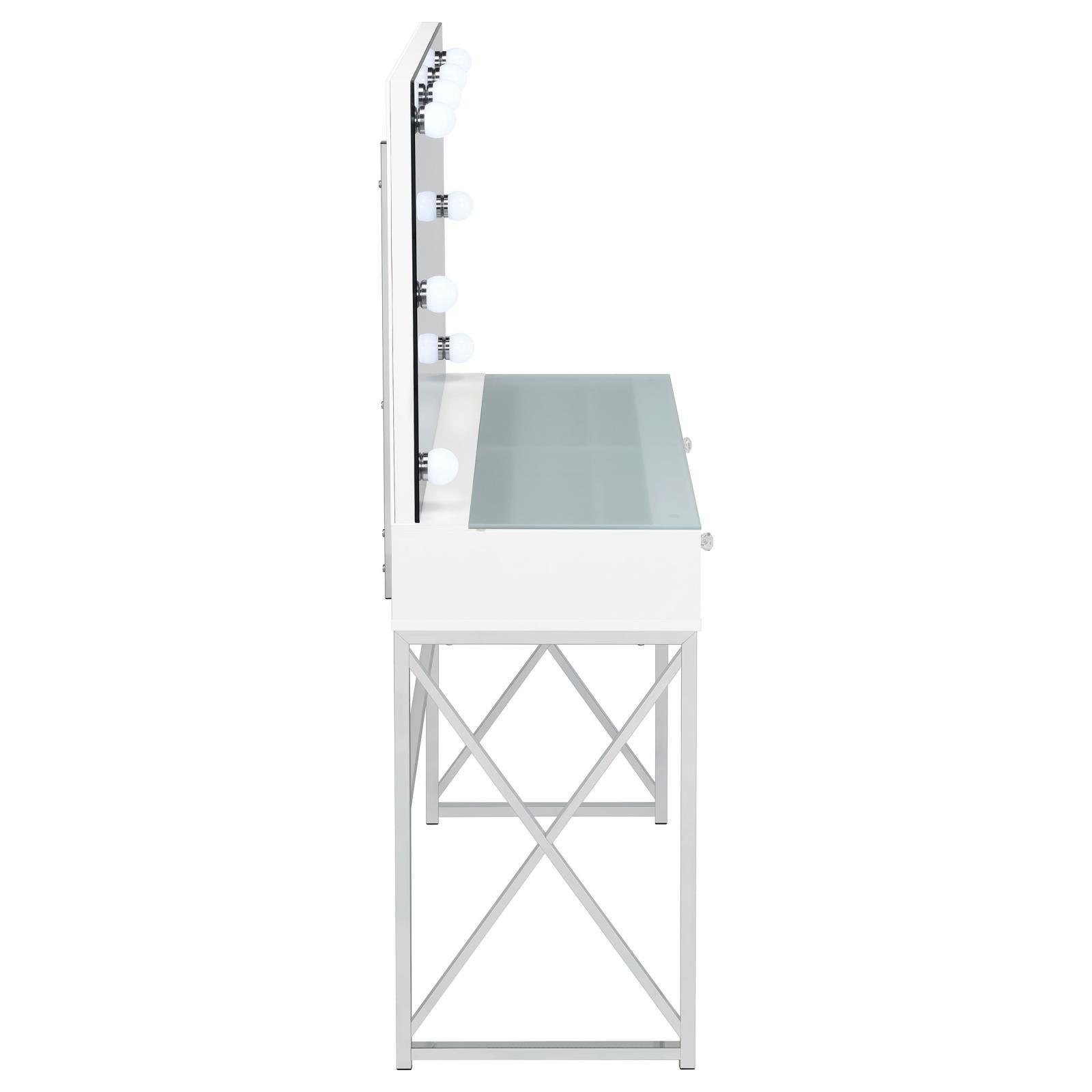 Eliza 2-Piece Vanity Set With Hollywood Lighting White And Chrome 936164 - Ella Furniture