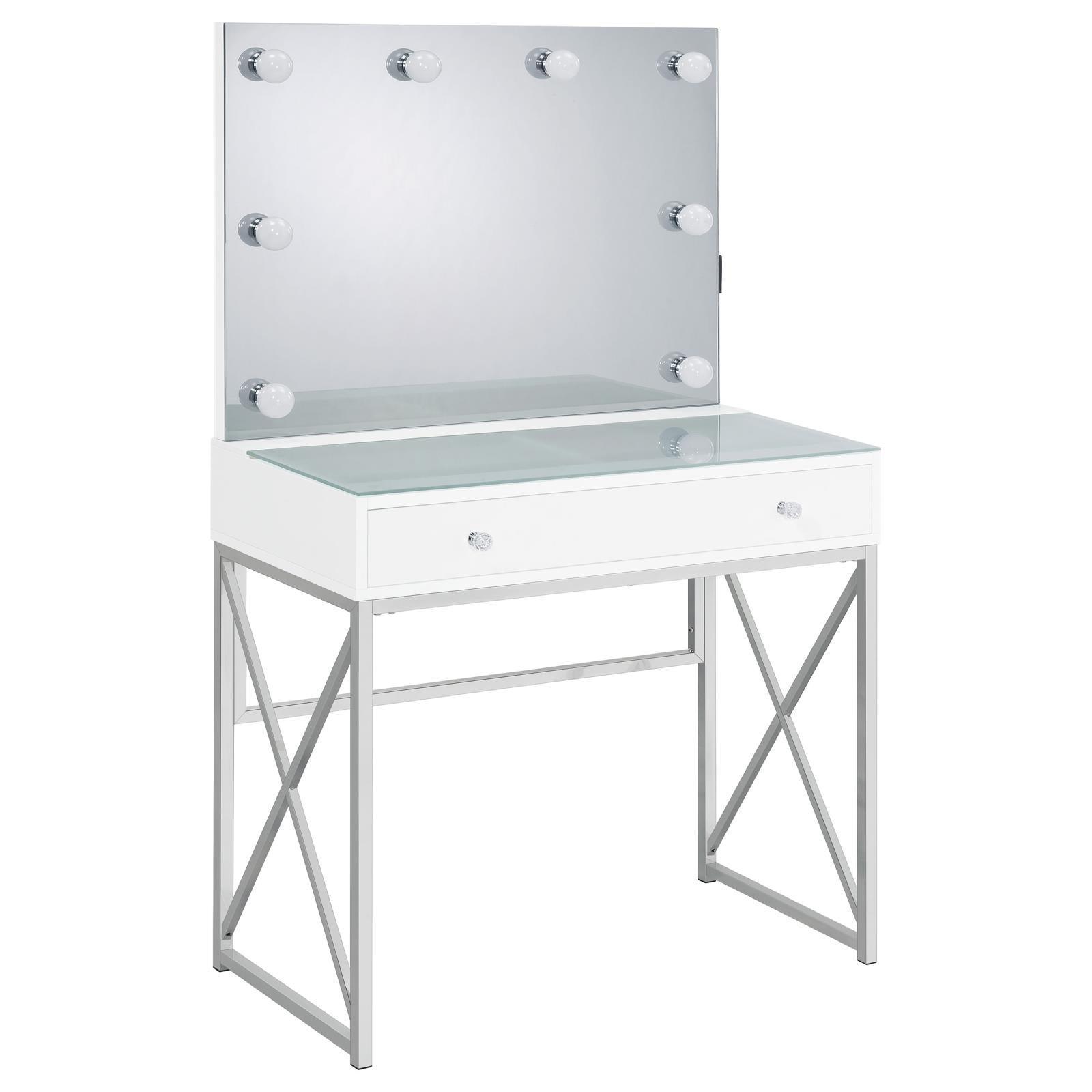 Eliza 2-Piece Vanity Set With Hollywood Lighting White And Chrome 936164 - Ella Furniture