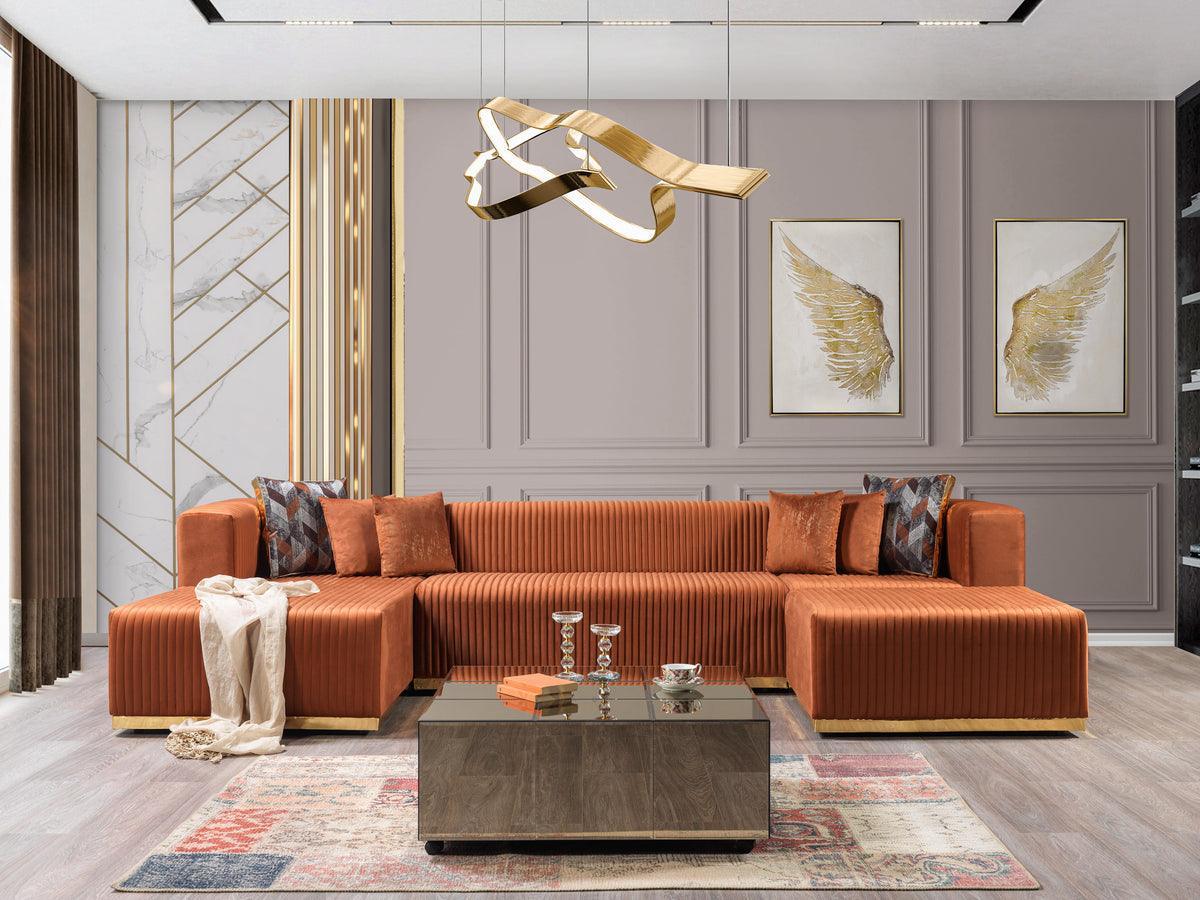 Elizabeth Orange Velvet 4-Piece Sectional - Ella Furniture