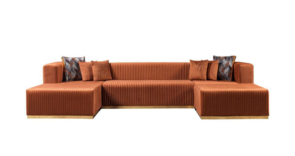 Elizabeth Orange Velvet 4-Piece Sectional - Ella Furniture