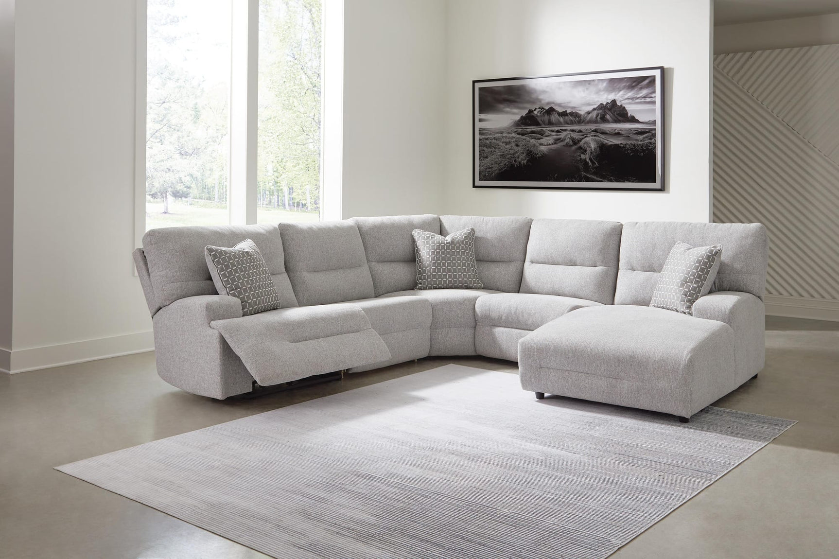 Acklen Place Pewter 5-Piece Power Reclining Sectional with Chaise from Ella Furniture