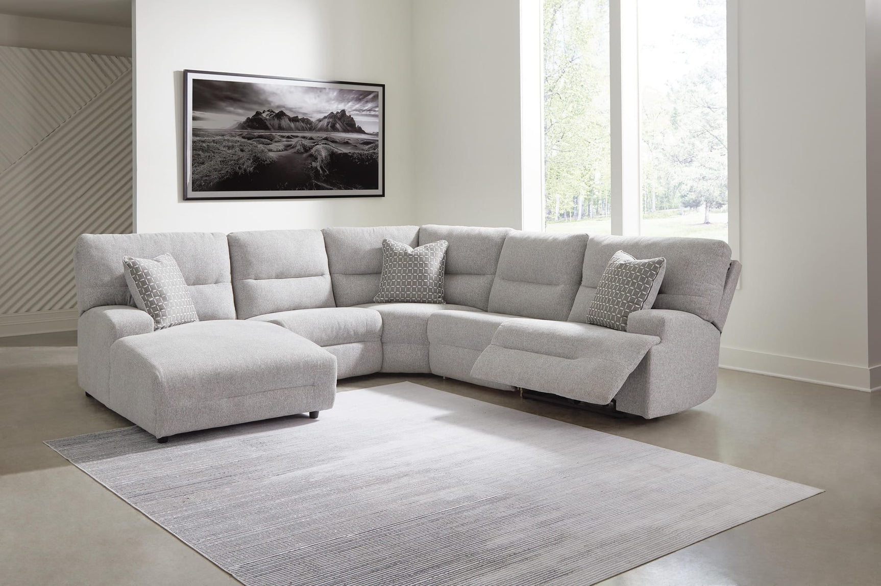 Acklen Place Pewter 5-Piece Power Reclining Sectional with Chaise from Ella Furniture