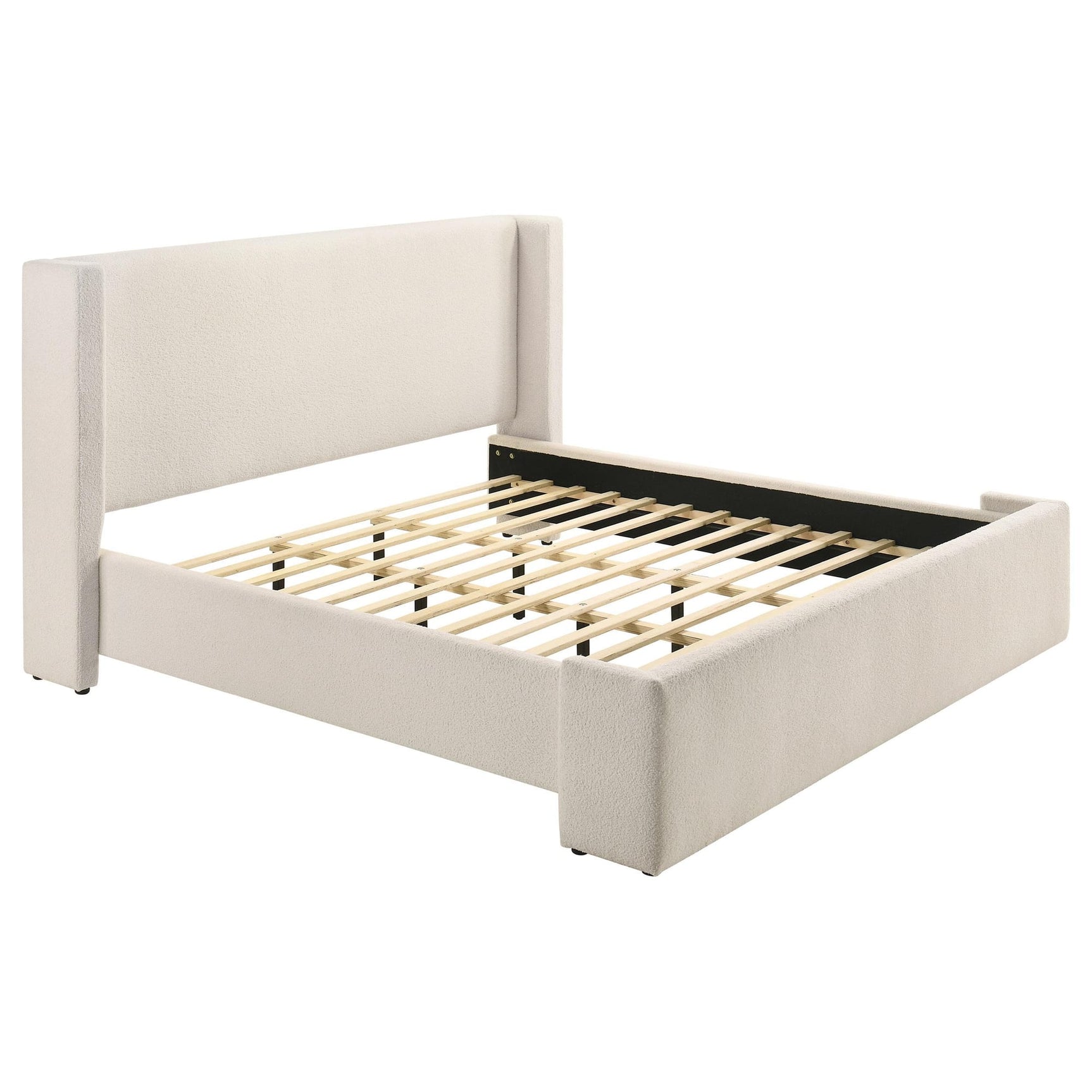 Alamosa Eastern King Boucle Upholstered Wingback Platform Bed White from Ella Furniture