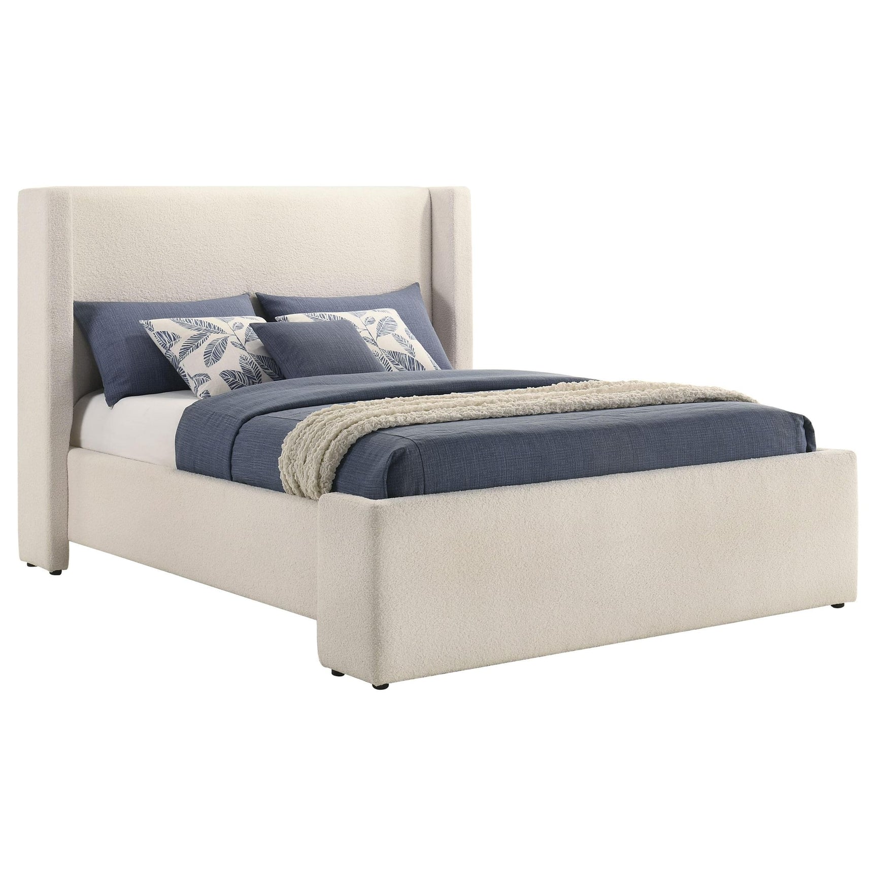 Alamosa Queen Boucle Upholstered Wingback Platform Bed White view 3