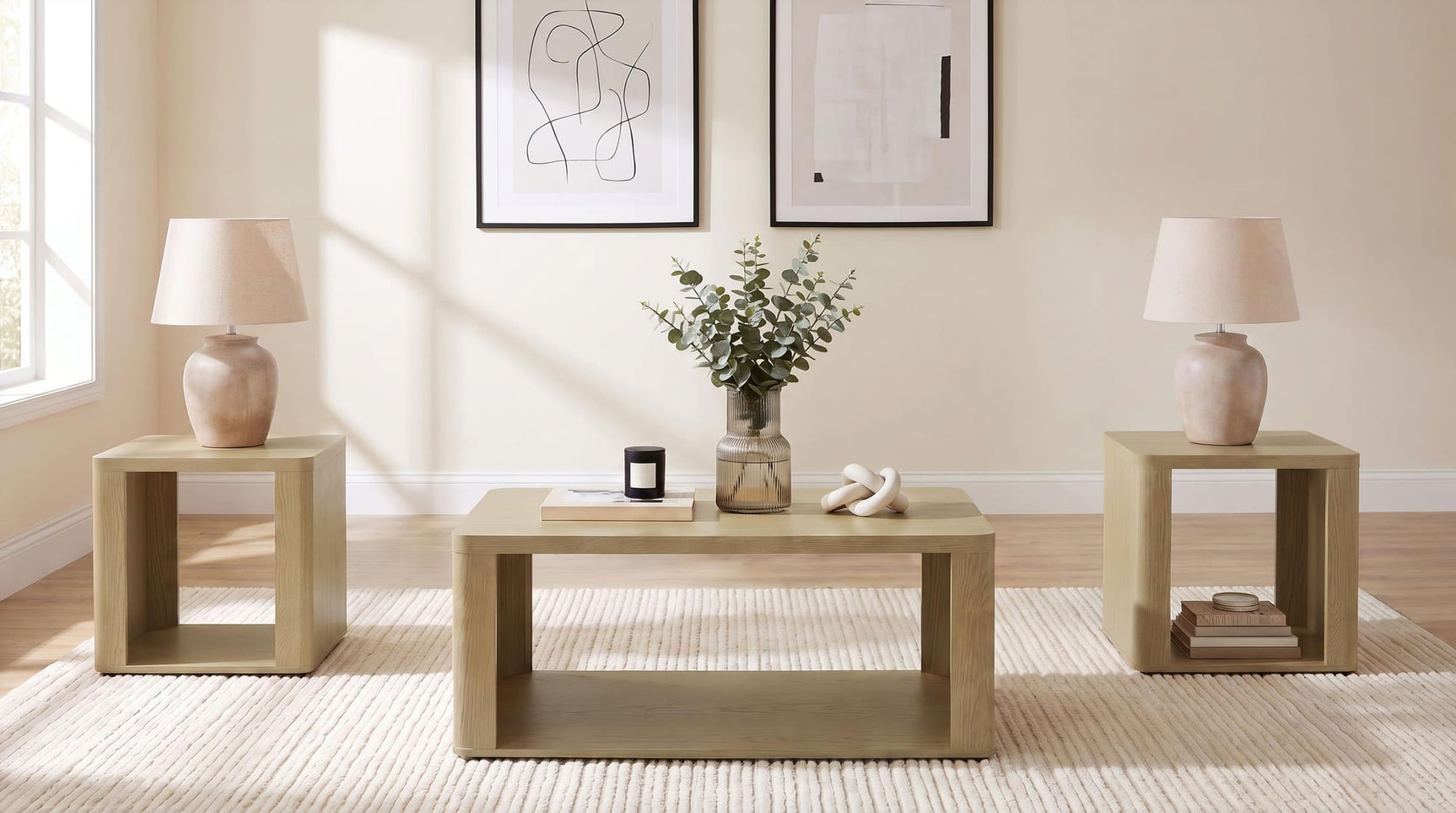 Alsina 3-Piece Coffee and End Table Set Greige from Ella Furniture