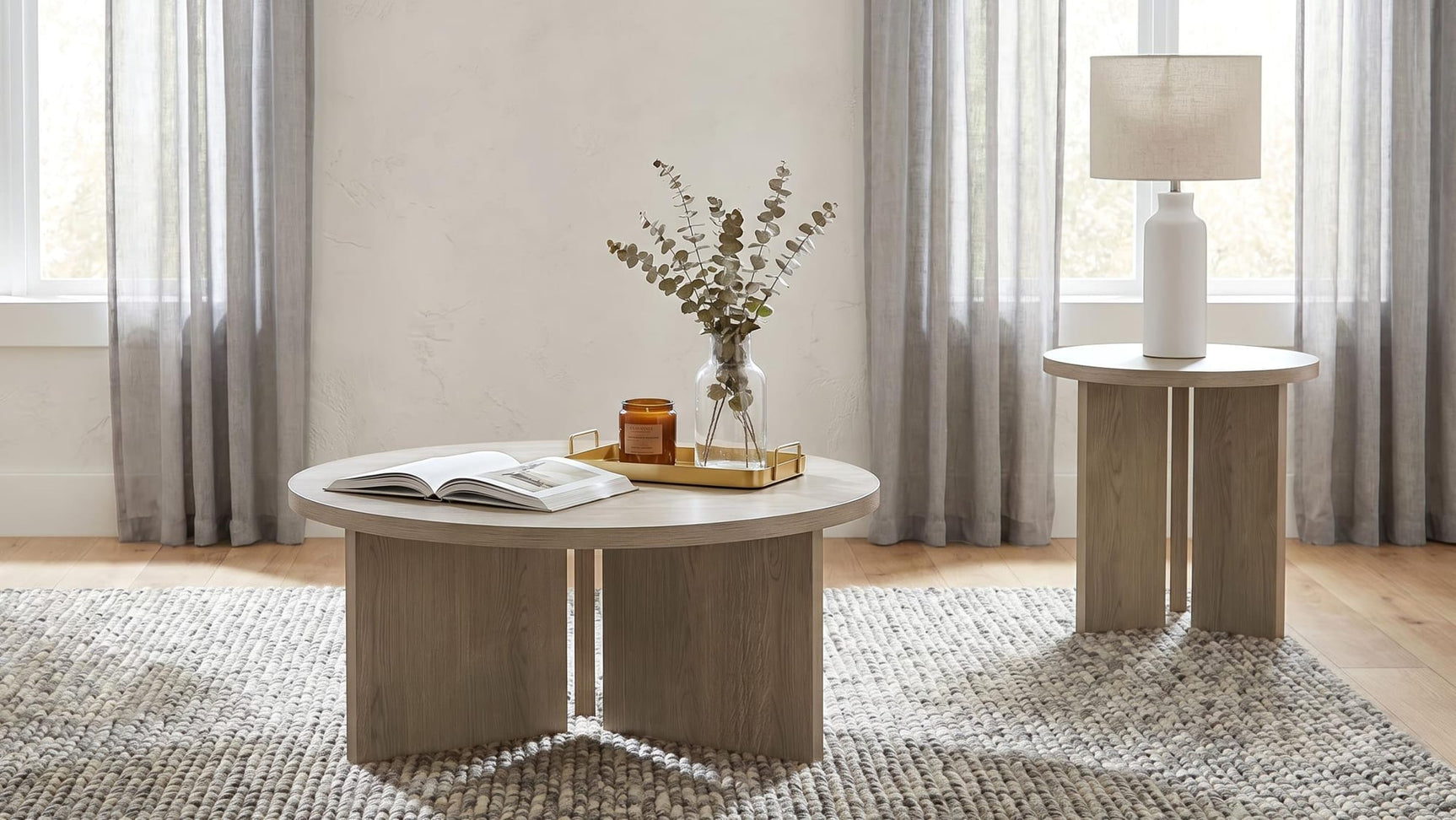 Aragon 2-Piece Round Coffee and End Table Set Latte from Ella Furniture