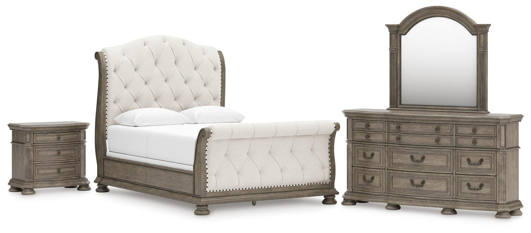 Ardenfield Light Brown Upholstered Sleigh Bedroom Set from Ella Furniture