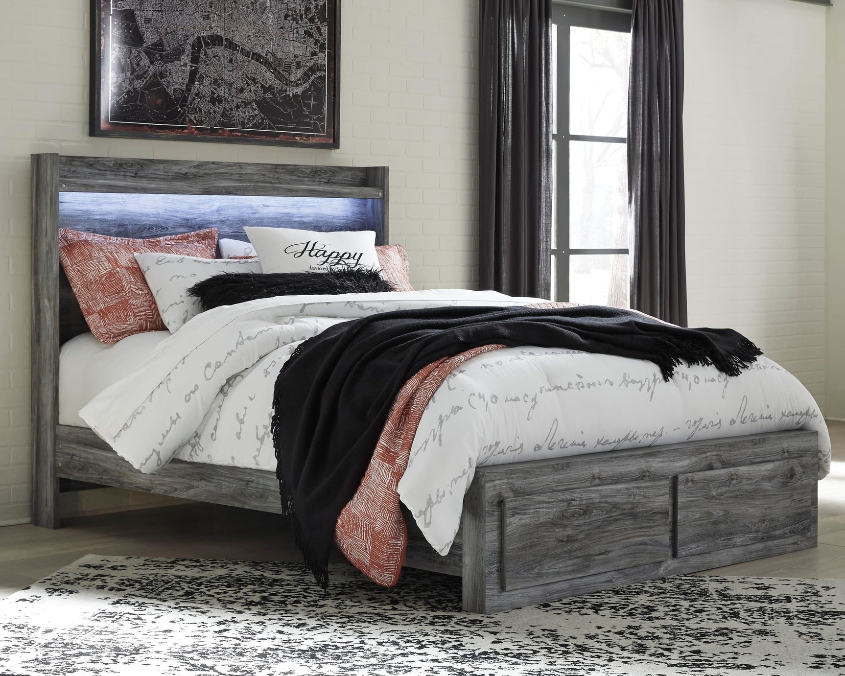 Baystorm Gray Panel Bedroom Set Queen 4: Bed, Dresser, Mirror, NightStand from Ella Furniture