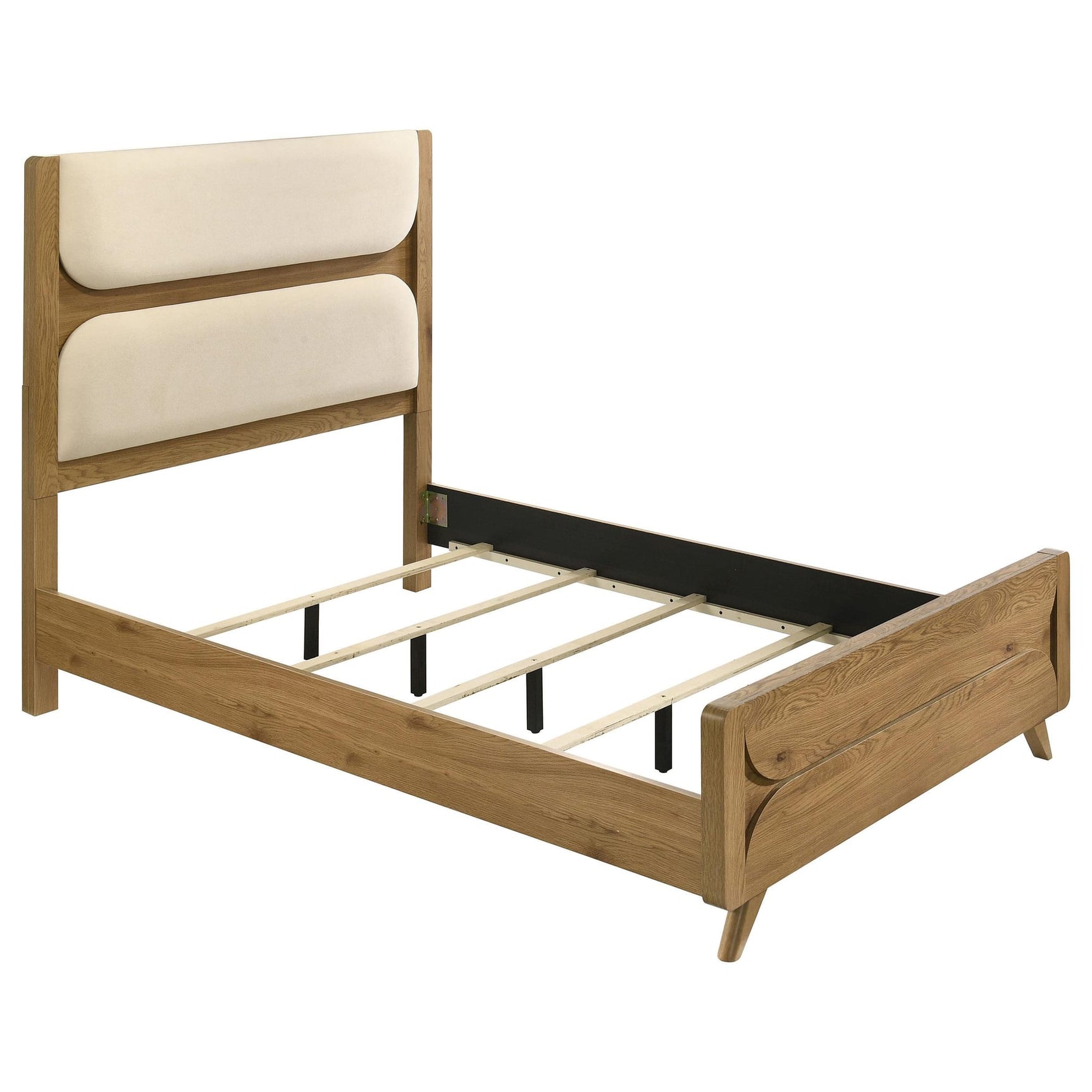 Bennett Full Mid-Century Fabric Upholstered Panel Bed Light Oak and Cream from Ella Furniture