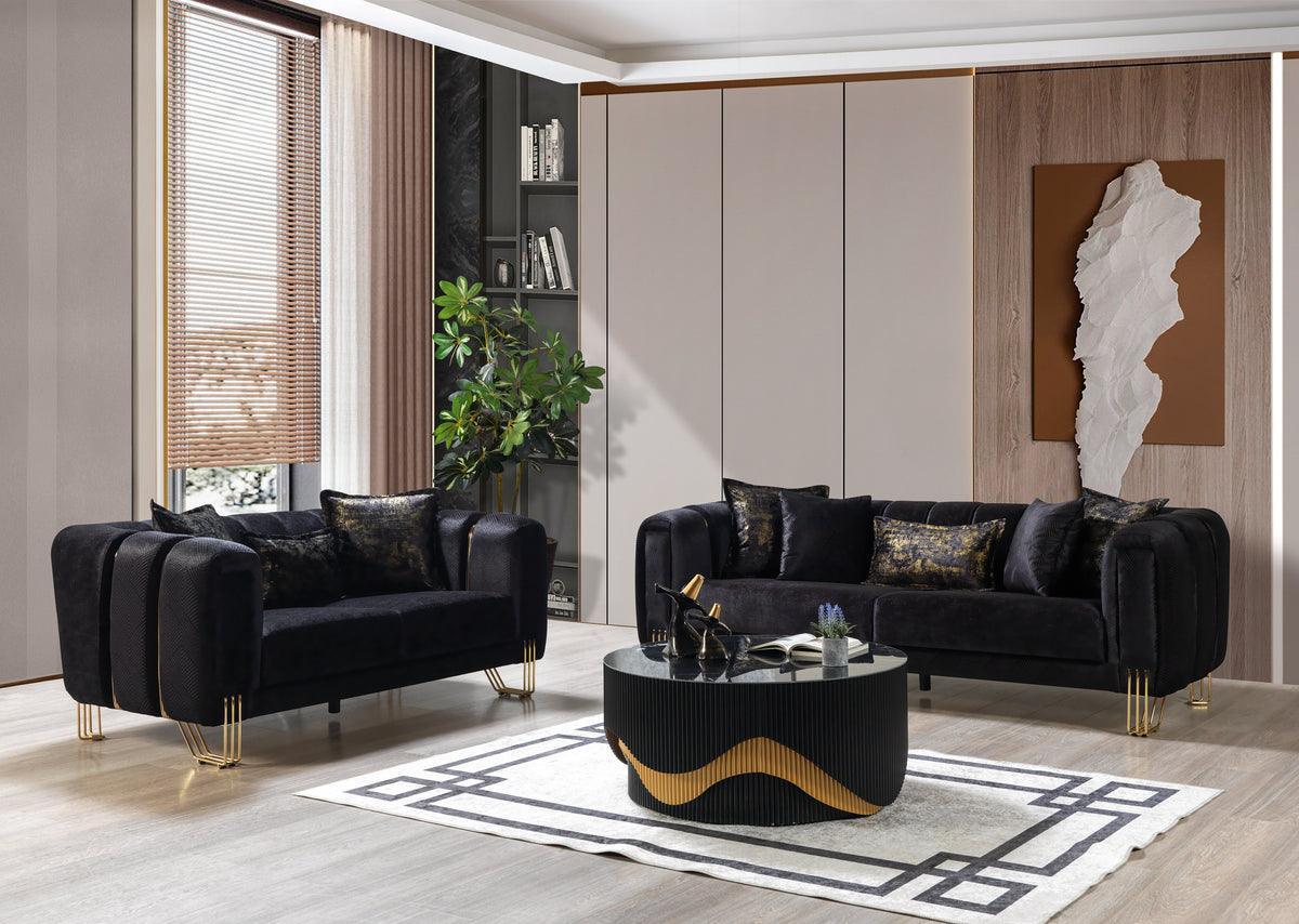 Ella Black Velvet Sofa & Loveseat - Ella Furniture