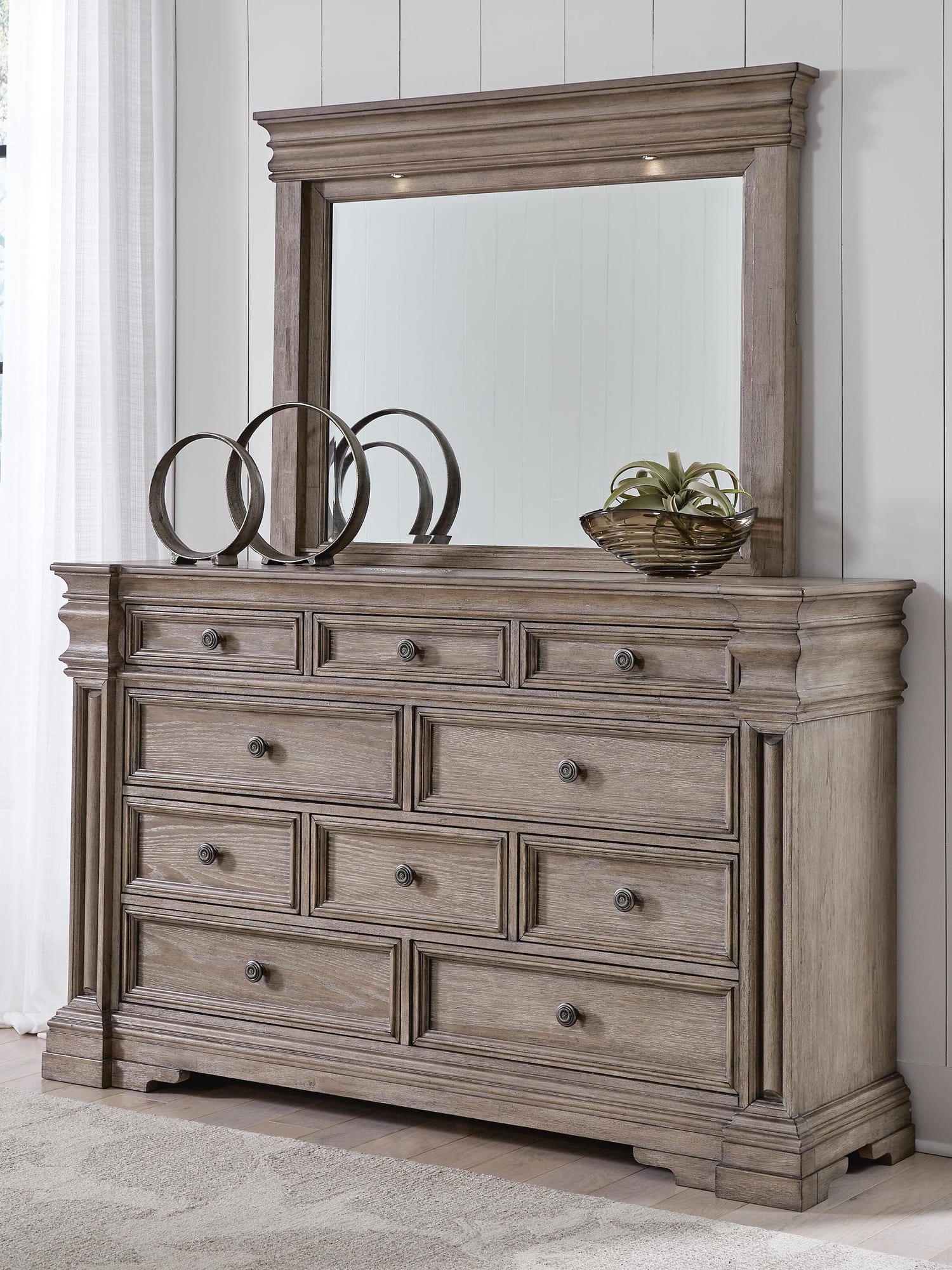 Blairhurst Light Grayish Brown Panel Bedroom Set Queen 4: Bed, Dresser, Mirror, Chest from Ella Furniture