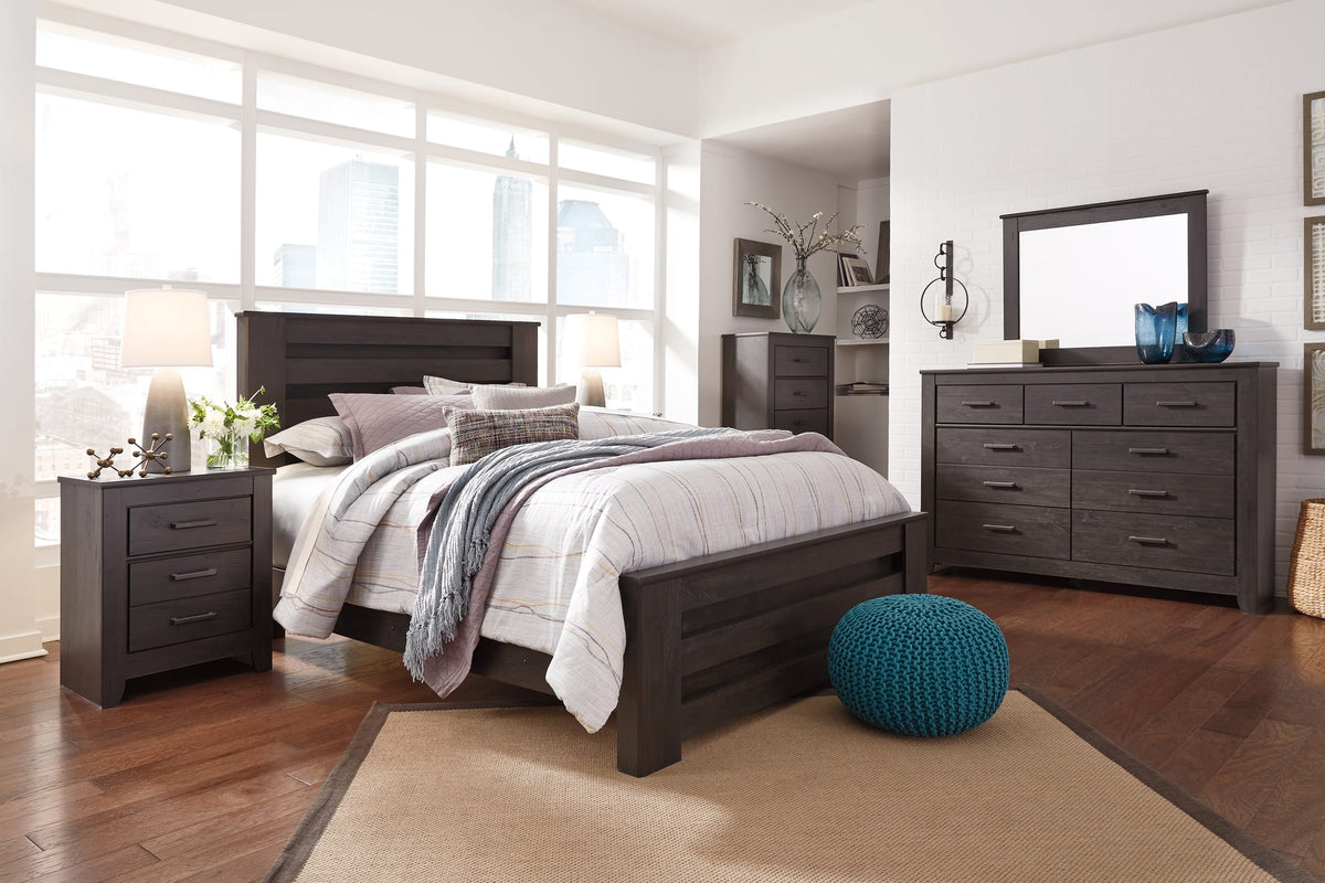 Brinxton Charcoal Panel Bedroom Set King 3: Bed, Dresser, Mirror from Ella Furniture