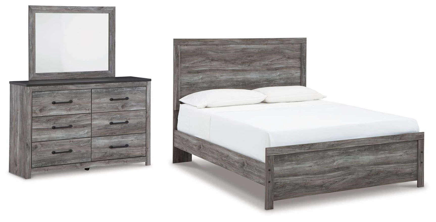 Bronyan Dark Gray Panel Bedroom Set Queen 3: Bed, Dresser, Mirror from Ella Furniture