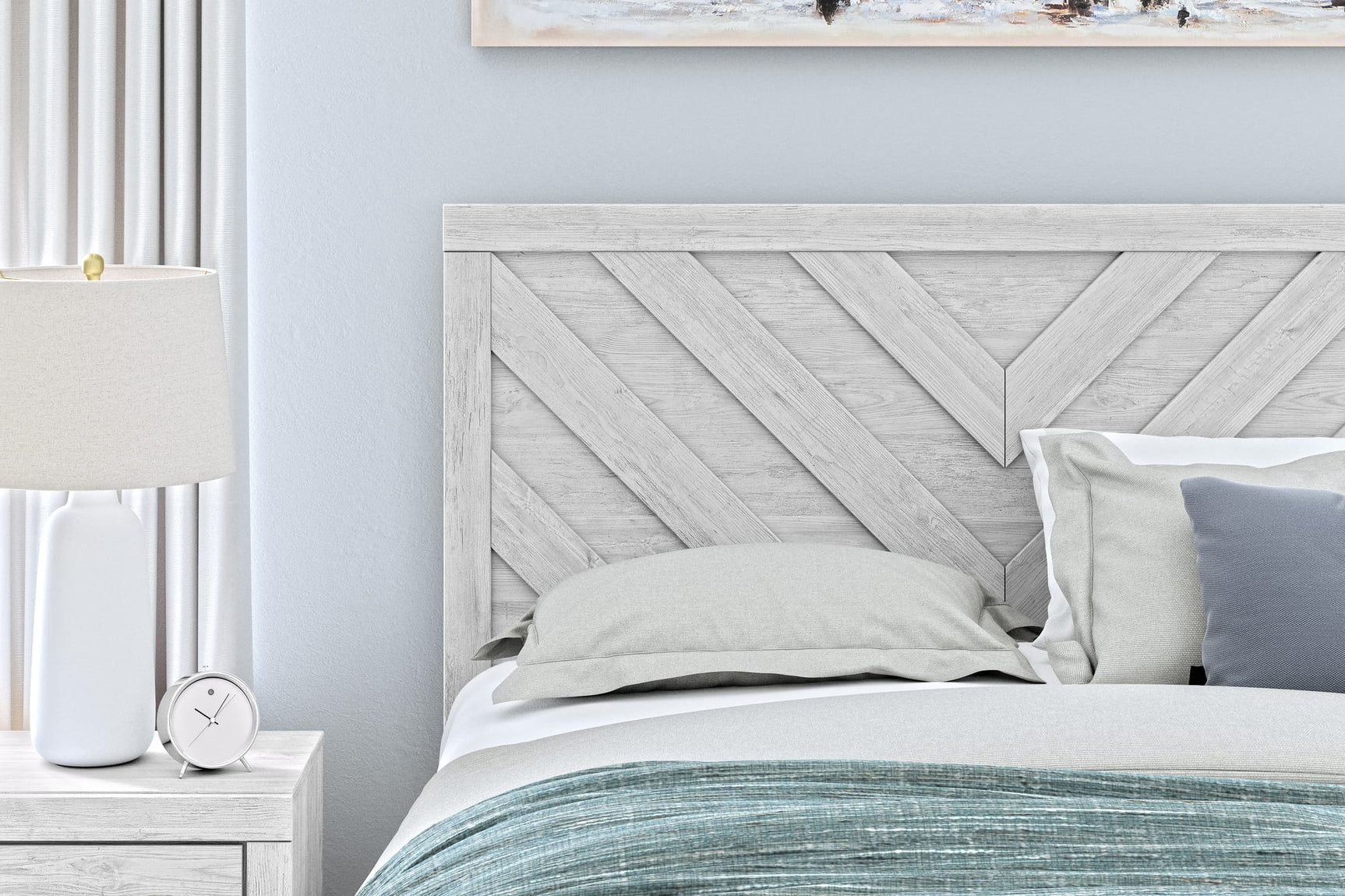 Cayboni Whitewash Panel Bedroom Set Queen 3: Bed, Dresser, Mirror from Ella Furniture