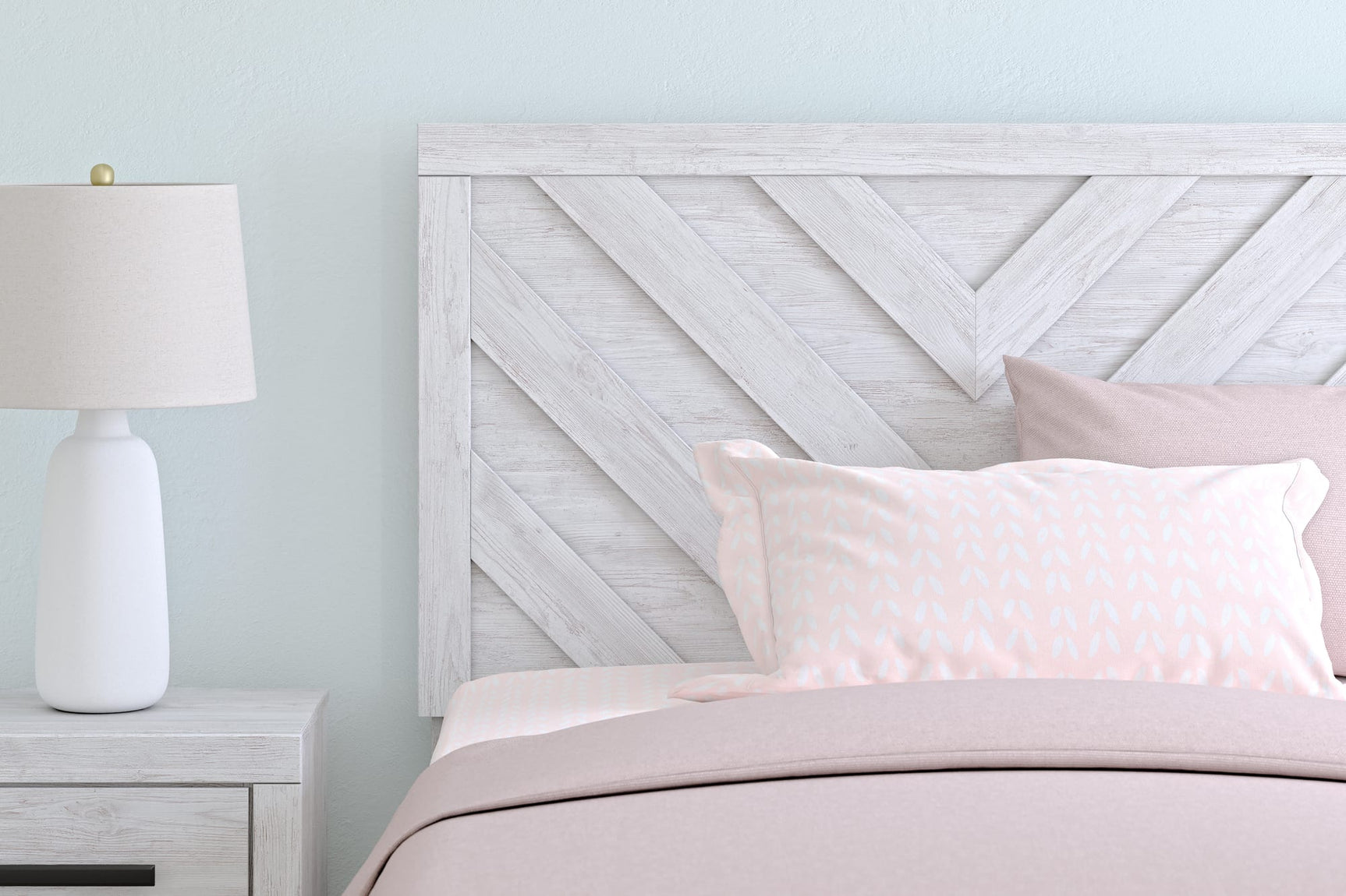 Cayboni Whitewash Panel Bedroom Set Full 3: Bed, Dresser, Mirror from Ella Furniture