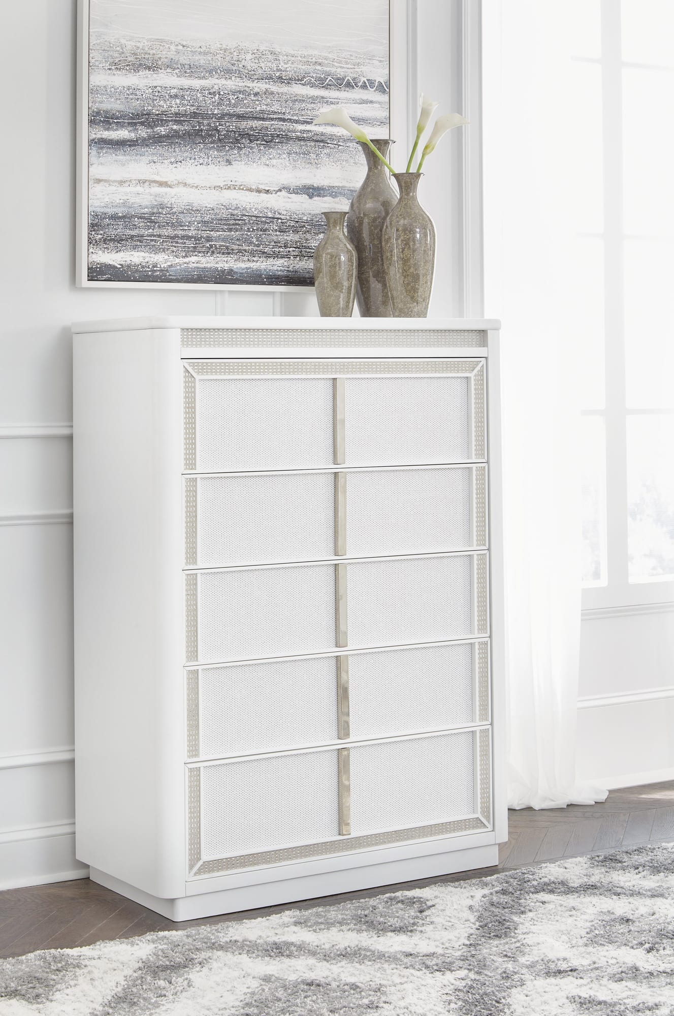 Chalanna White Upholstered Storage Bedroom Set from Ella Furniture