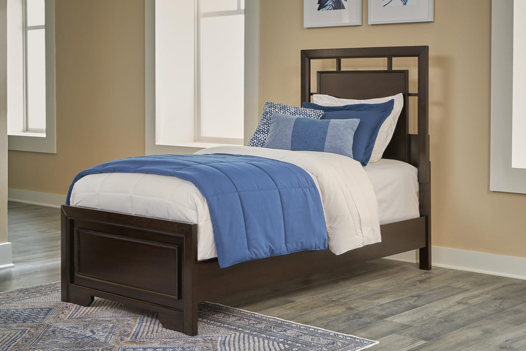 Covetown Dark Brown Panel Bedroom Set Twin 3: Bed, Dresser, Mirror from Ella Furniture