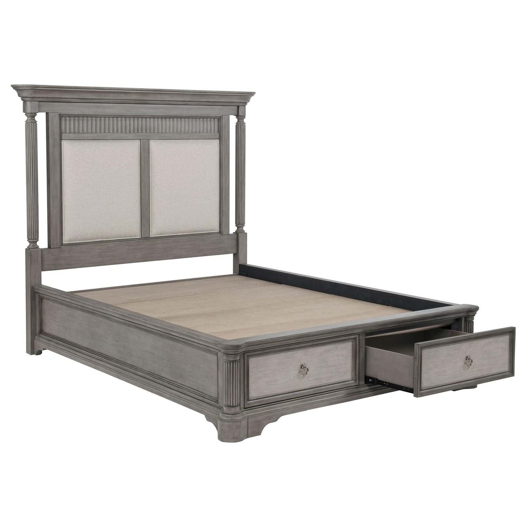 Cresswell Eastern King Upholstered Storage Platform Bed Weathered Taupe view 4