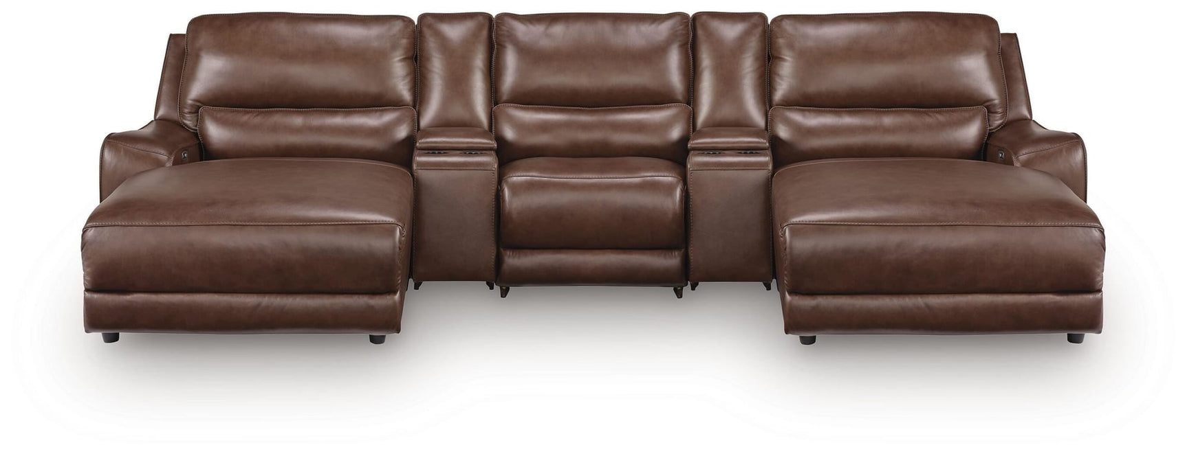 DeepWakes Canyon Leather 5-Piece Reclining Sectional with Double Chaise and Storage Consoles view 4