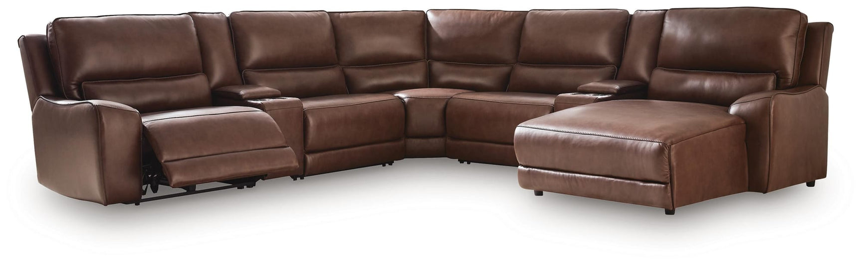 DeepWakes Canyon Leather 7-Piece Reclining Sectional with Chaise and Storage Consoles view 5