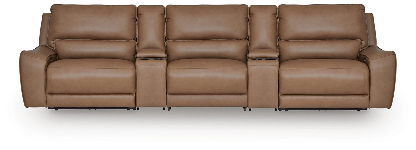 DeepWakes Caramel Leather 5-Piece Power Reclining Sectional view 2