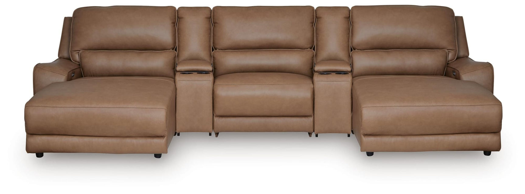 DeepWakes Caramel Leather 5-Piece Power Reclining Sectional with Chaise view 2