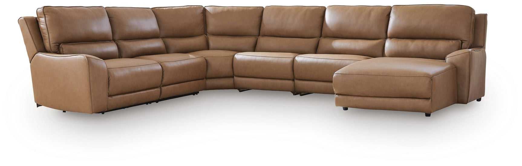 DeepWakes Caramel Leather 6-Piece Reclining Sectional with Chaise view 3