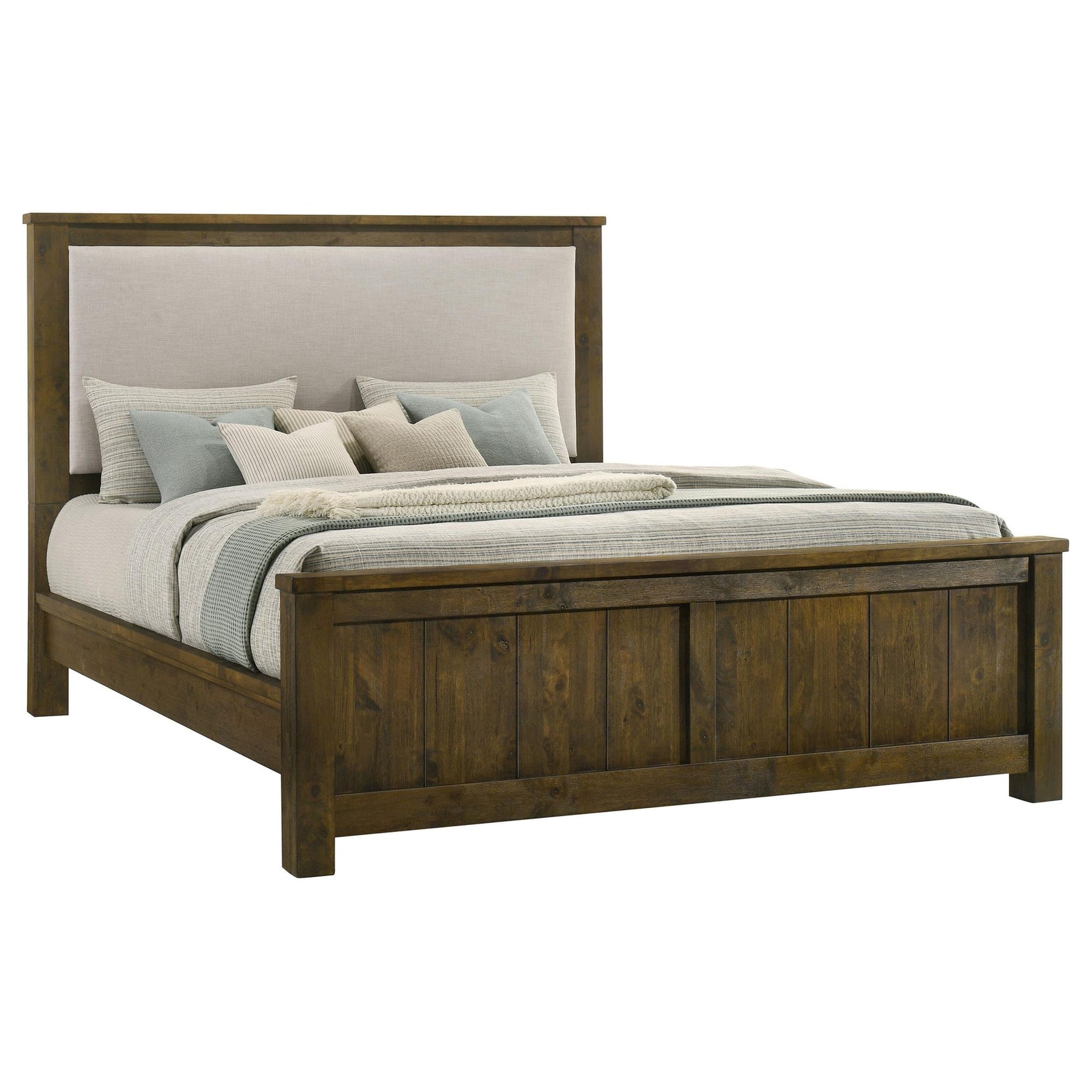 Doherty Eastern King Linen Upholstered Panel Bed Rustic Brown view 2
