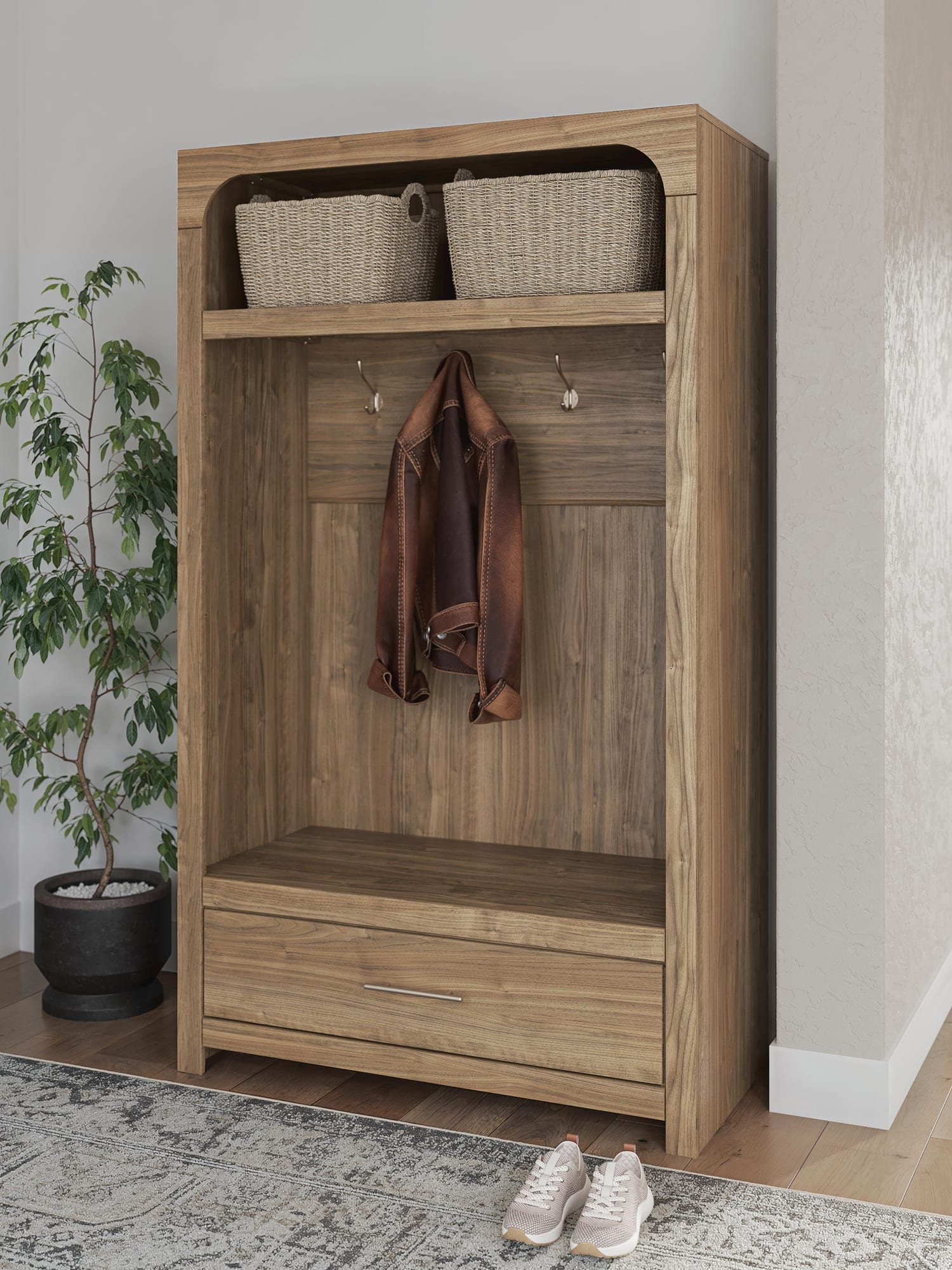 Dovander Brown Hall Tree with Storage Bench from Ella Furniture