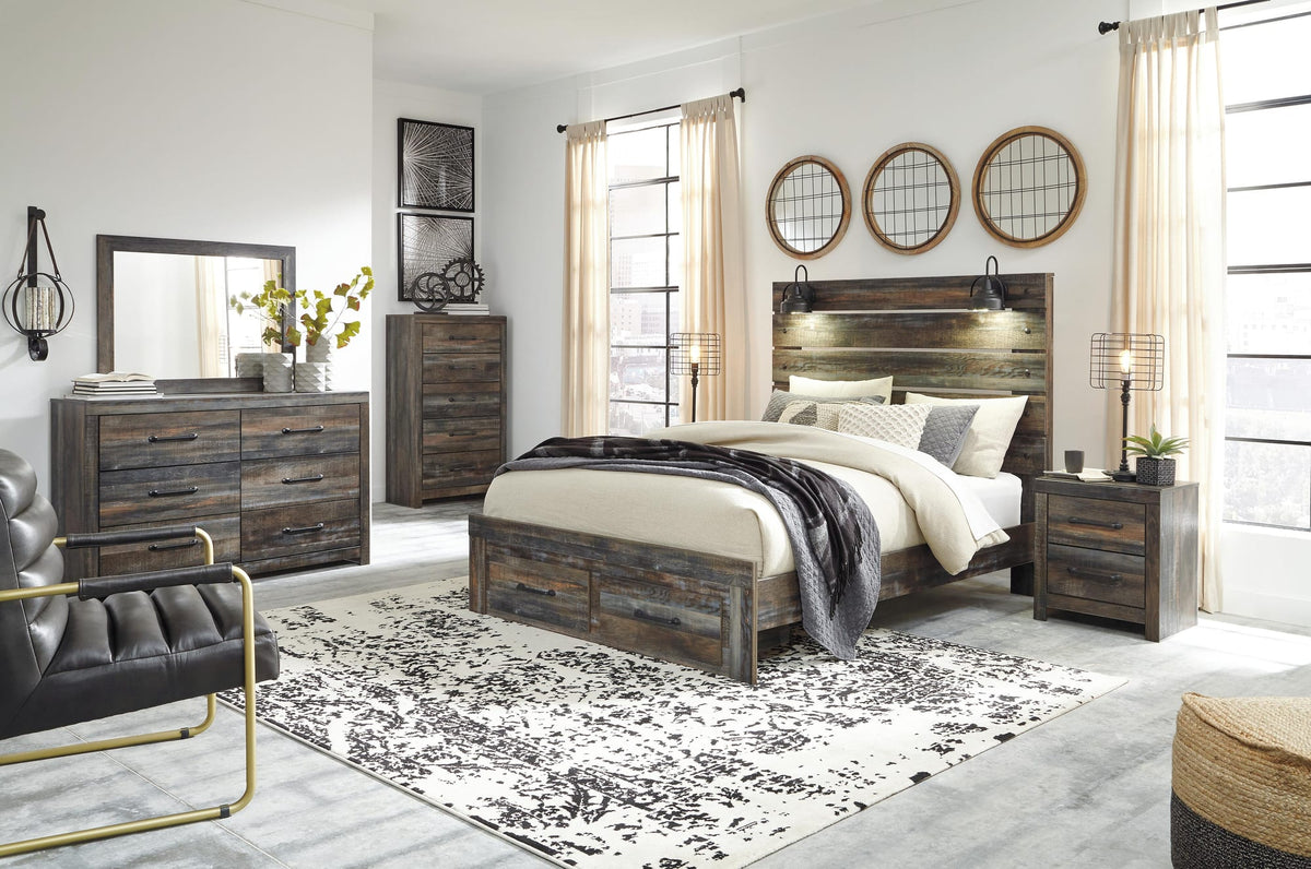 Drystan Multi Panel Bedroom Set — 2-Drawer Footboard Storage