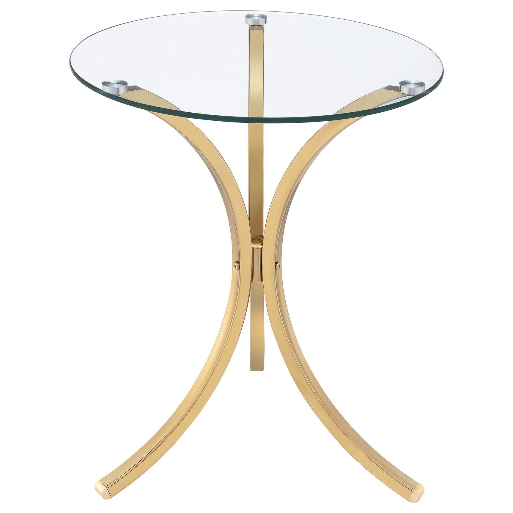 Eloise Round Glass Top Curved Metal Side Table Gold from Ella Furniture