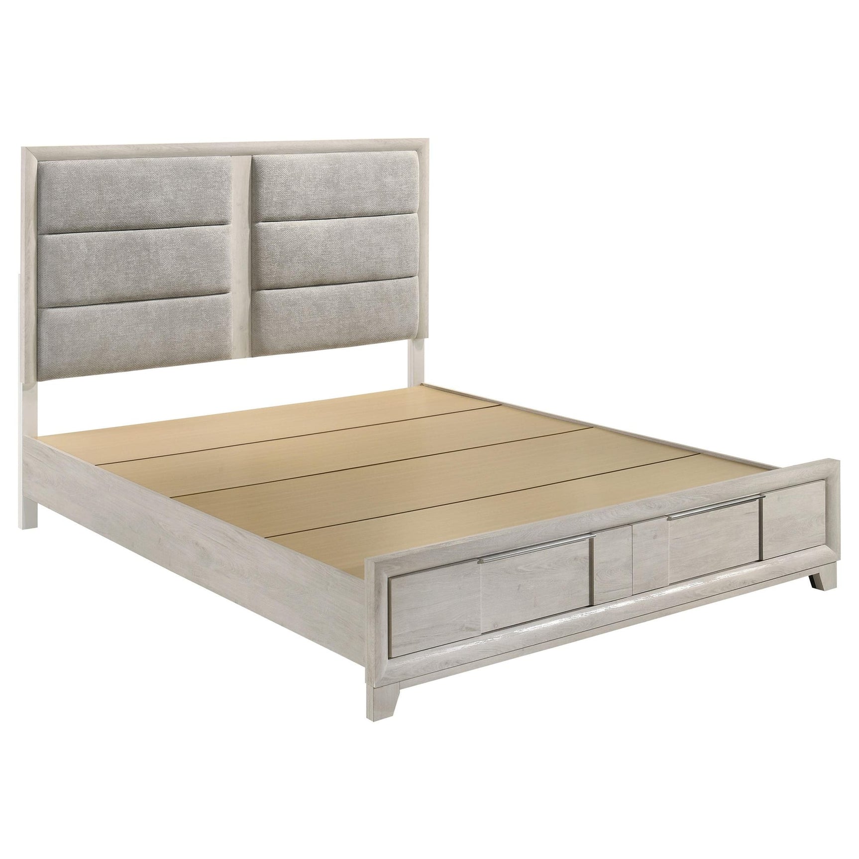 Farre Eastern King Upholstered Storage Platform Bed Washed Grey from Ella Furniture