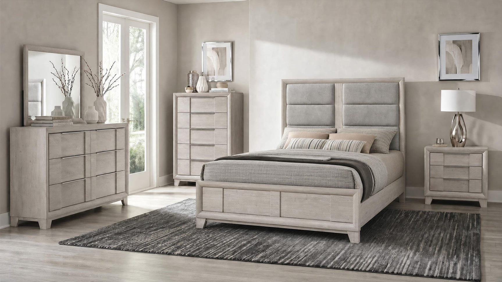 Farre Queen Upholstered Platform Panel Bed Washed Grey view 12