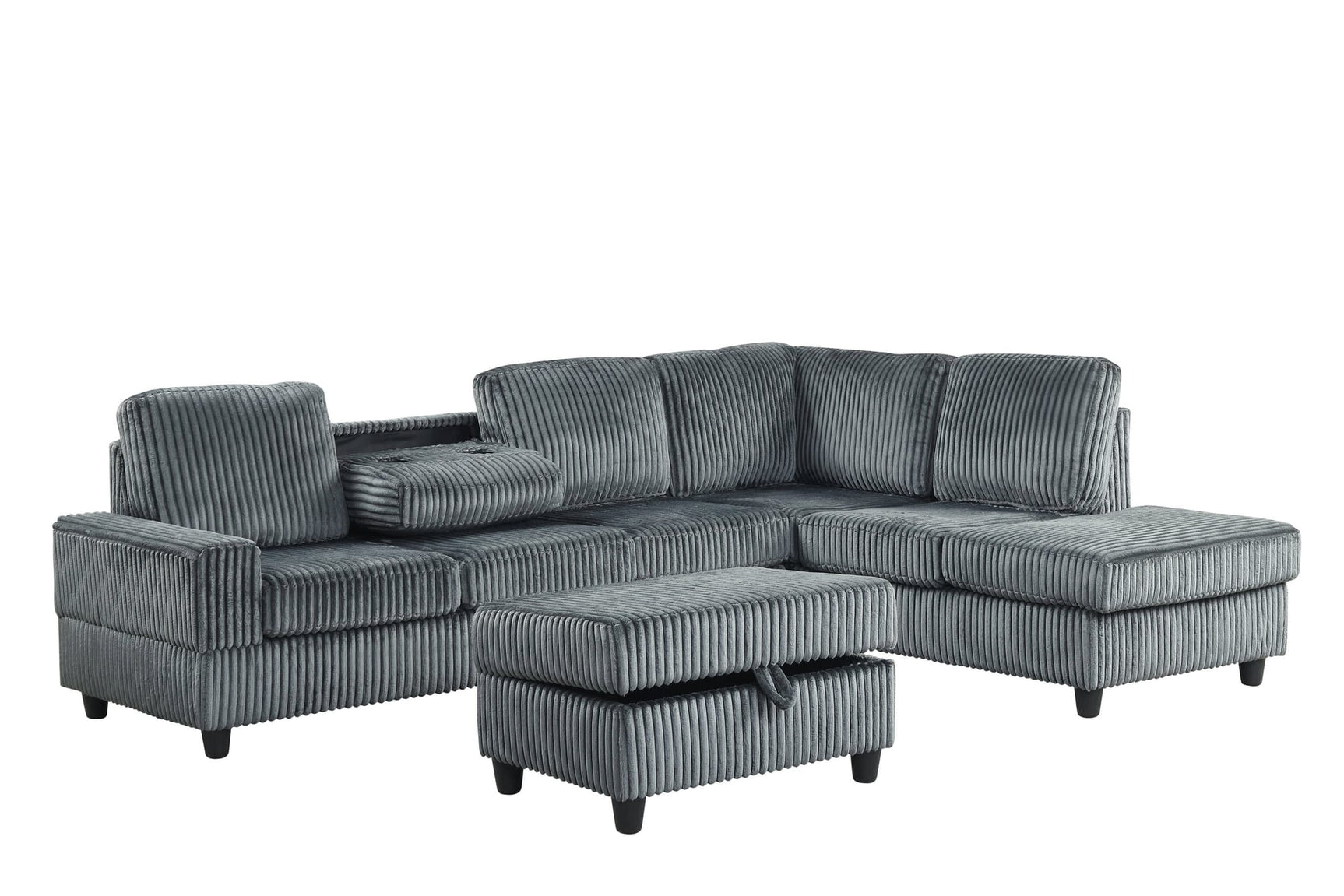 Heights Gray Reversible Sectional + Ottoman view 2