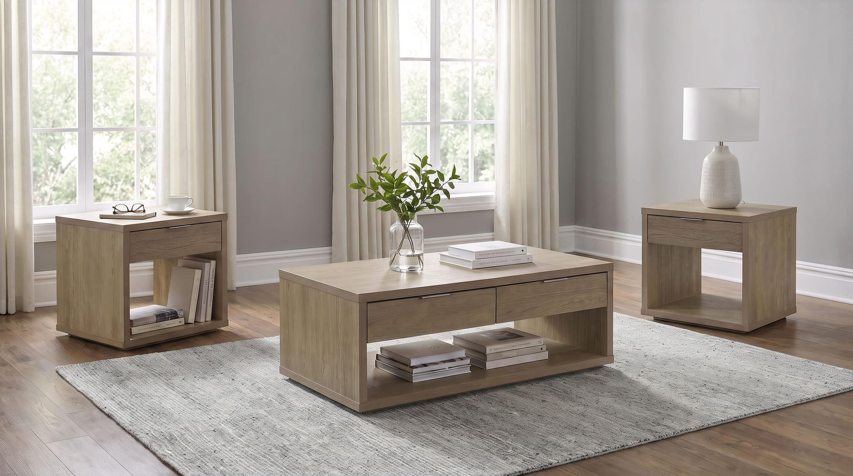 Ingram 3-Piece Coffee and End Table Set with Storage Latte from Ella Furniture