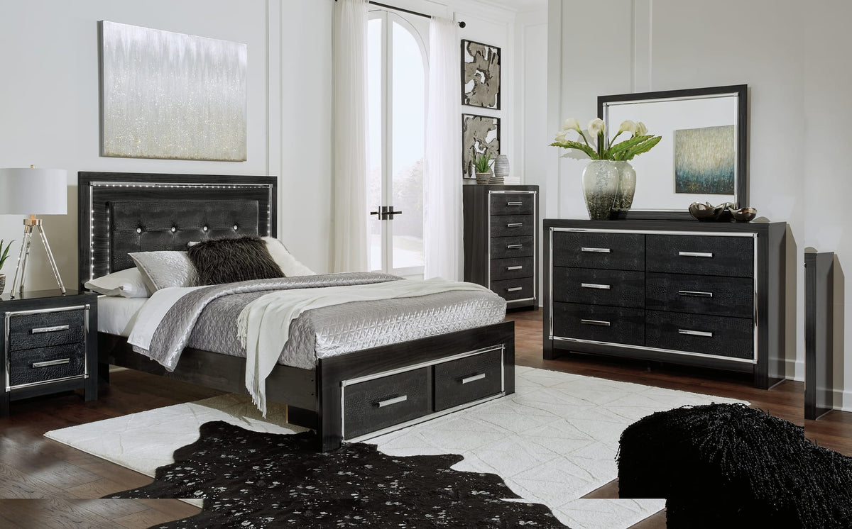 Kaydell Black Panel Storage Bedroom Set King 3: Bed, Dresser, Mirror from Ella Furniture